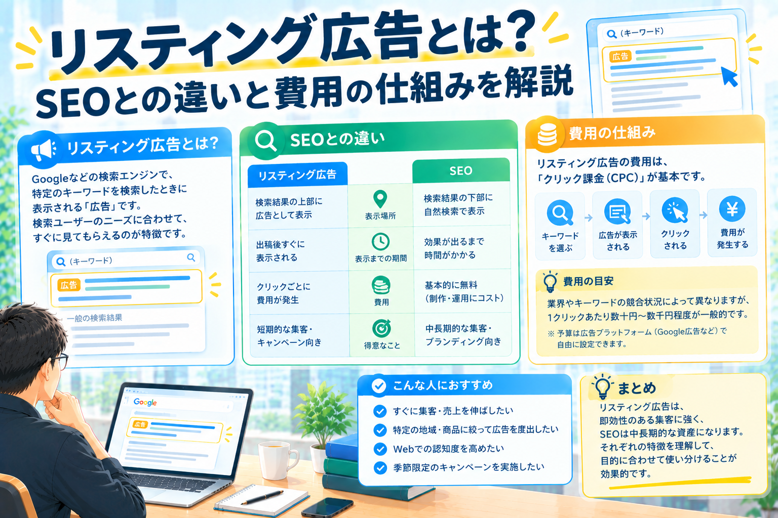 リスティング広告とは?SEOとの違いと費用の仕組みを解説