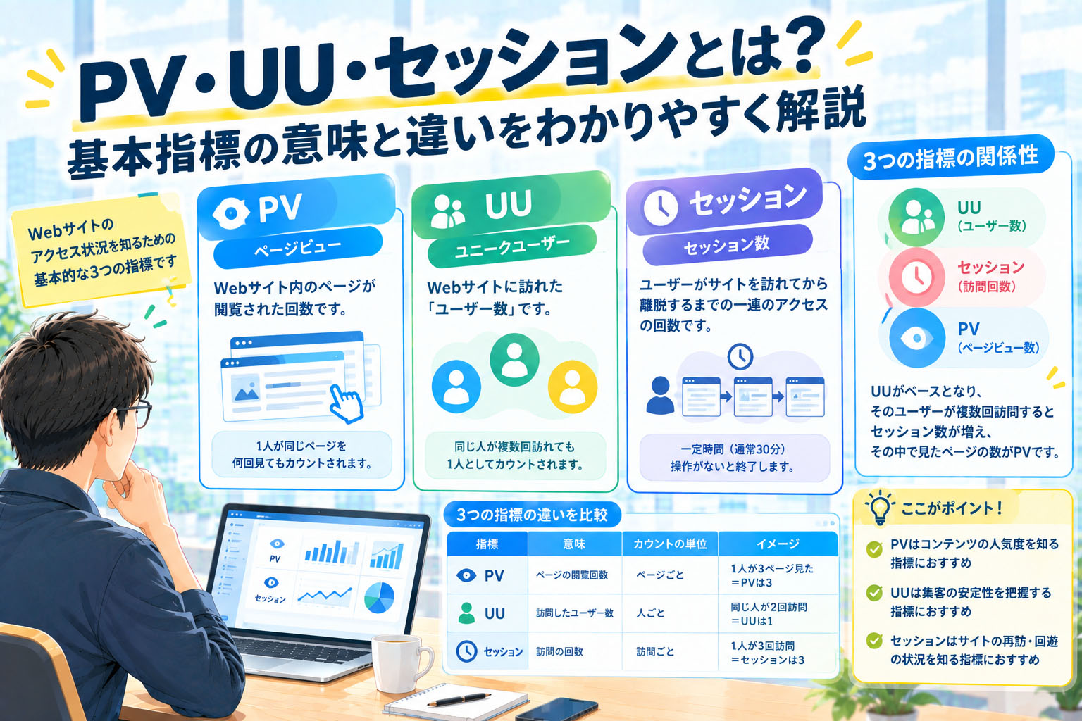 PV・UU・セッションとは?基本指標の意味と違いをわかりやすく解説