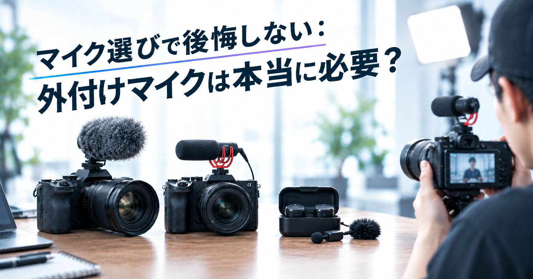 カメラ用のマイクを並べている