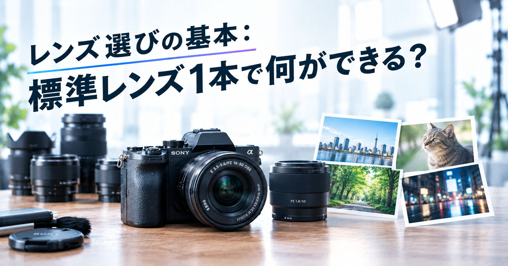 標準レンズとカメラを並べている画像