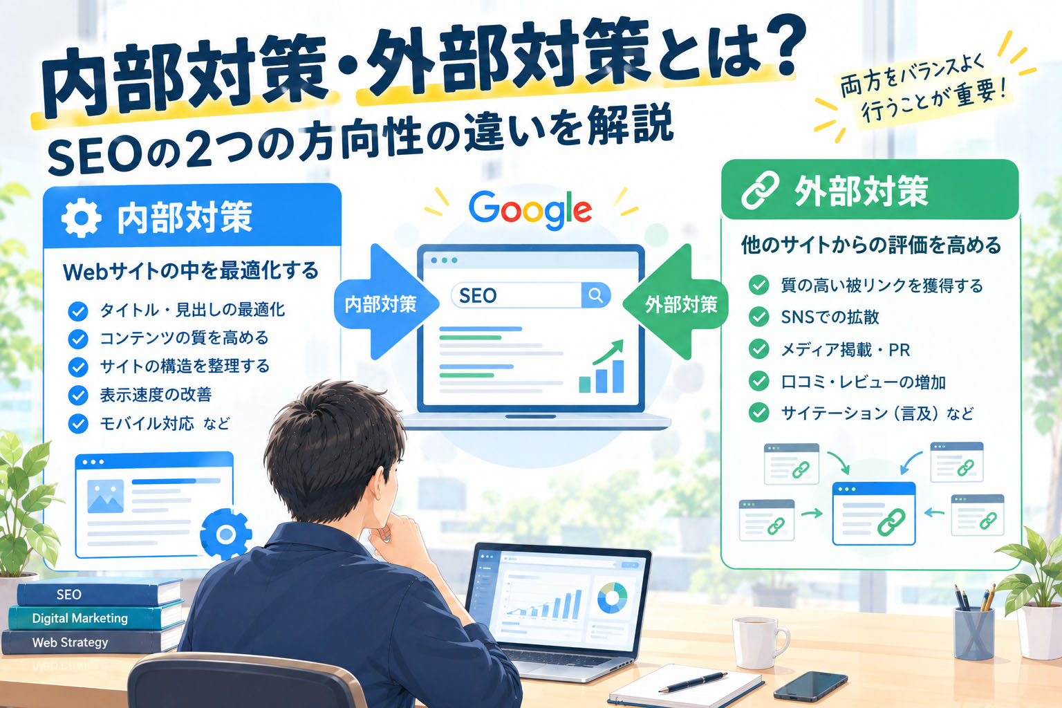 内部対策・外部対策とは?SEOの2つの方向性の違いを解説