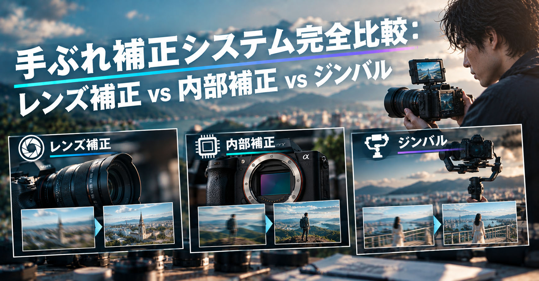 手ぶれ補正システム完全比較：レンズ補正 vs 内部補正 vs ジンバル