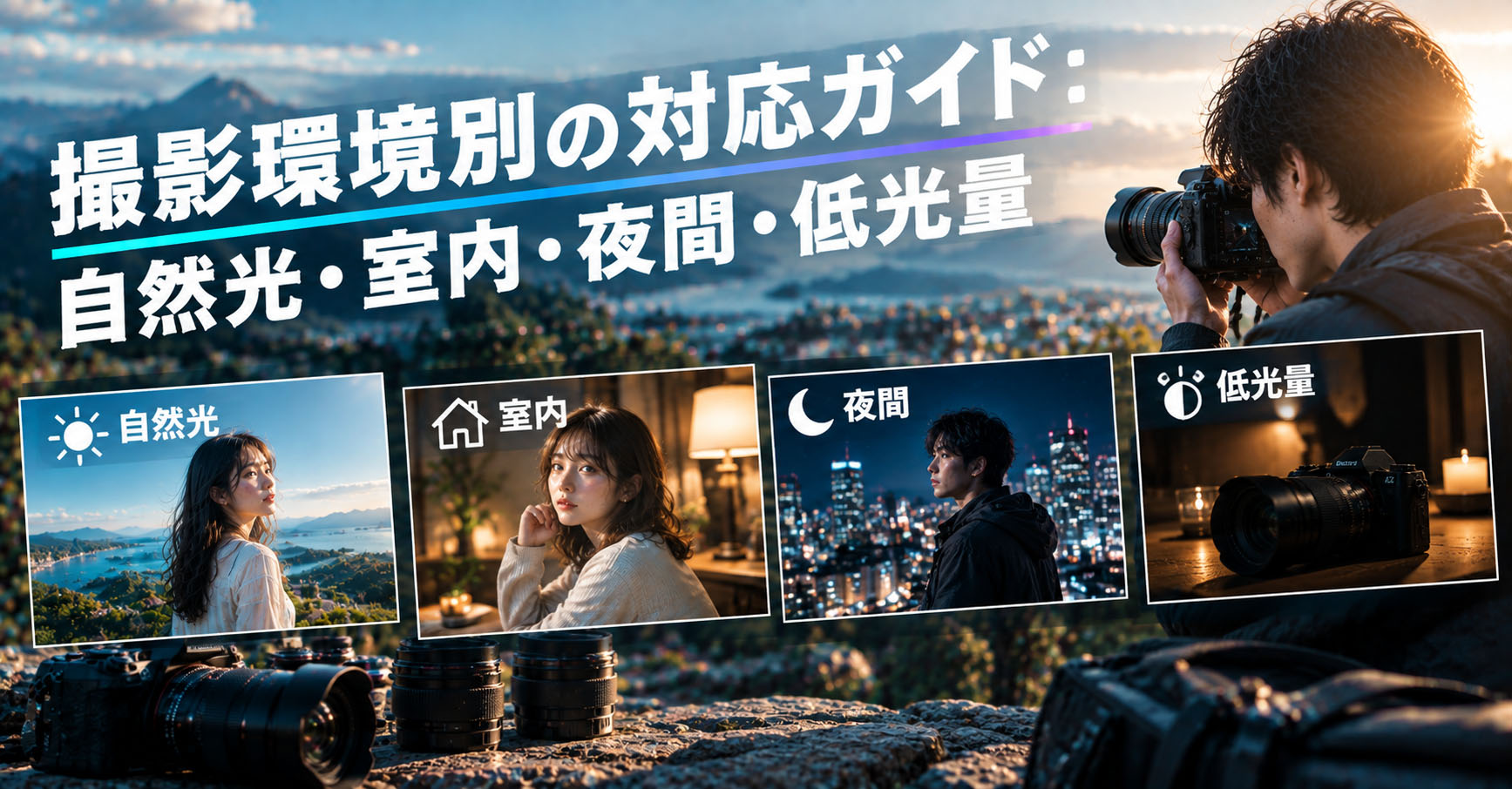 撮影環境別の対応ガイド：自然光・室内・夜間・低光量